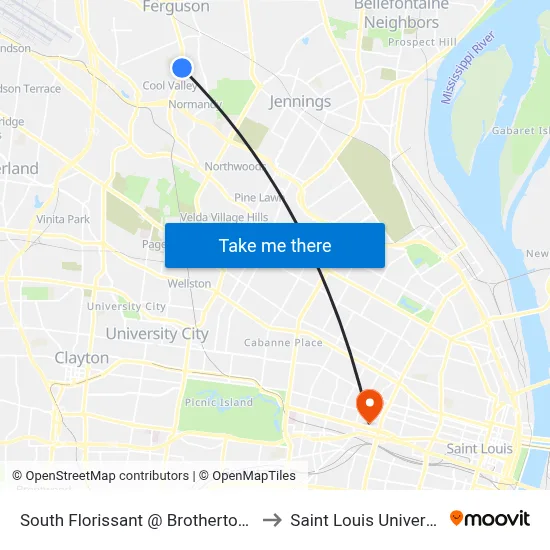 South Florissant @ Brotherton Sb to Saint Louis University map