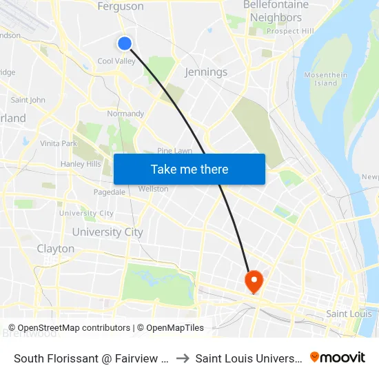 South Florissant @ Fairview Sb to Saint Louis University map