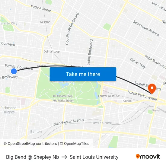 Big Bend @ Shepley Nb to Saint Louis University map