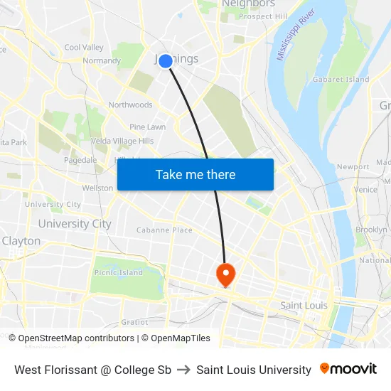 West Florissant @ College Sb to Saint Louis University map