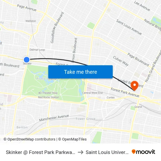 Skinker @ Forest Park Parkway Sb to Saint Louis University map