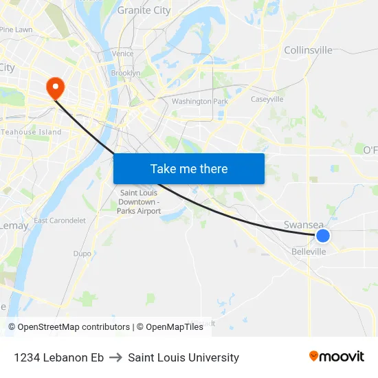 1234 Lebanon Eb to Saint Louis University map