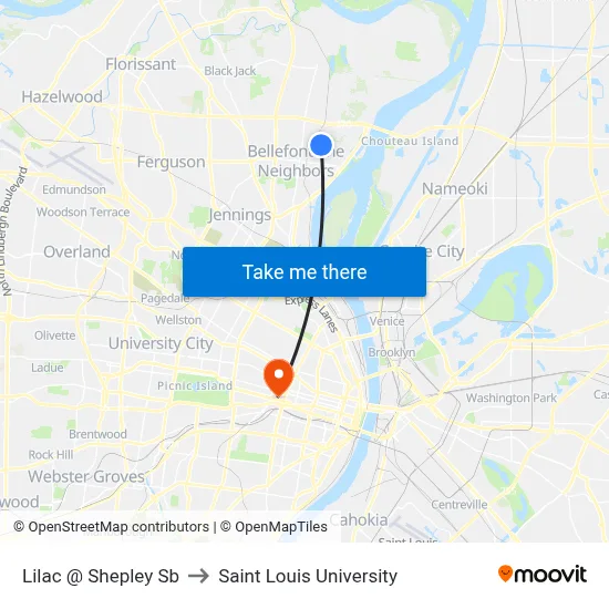 Lilac @ Shepley Sb to Saint Louis University map