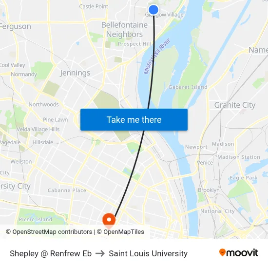 Shepley @ Renfrew Eb to Saint Louis University map