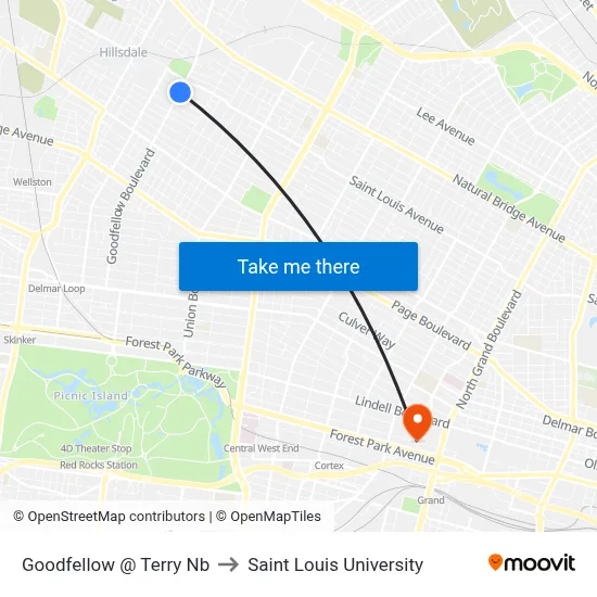Goodfellow @ Terry Nb to Saint Louis University map