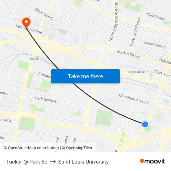 Tucker @ Park Sb to Saint Louis University map