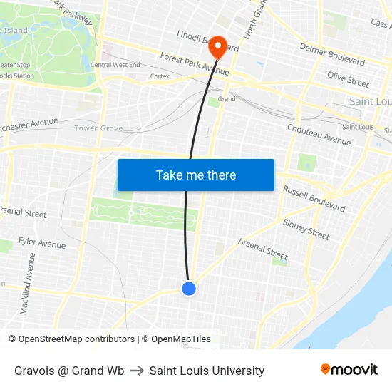 Gravois @ Grand Wb to Saint Louis University map