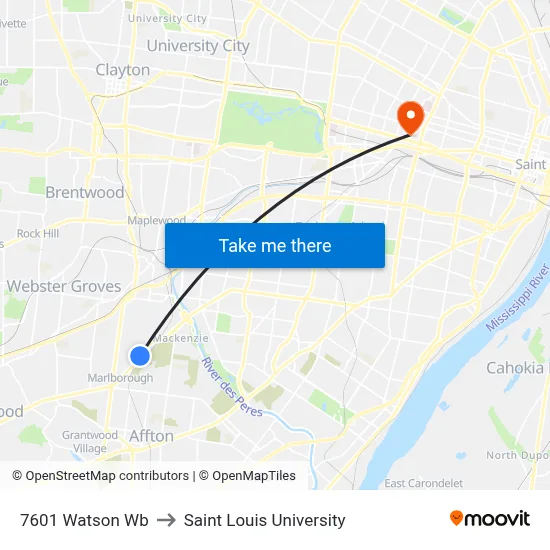 7601 Watson Wb to Saint Louis University map
