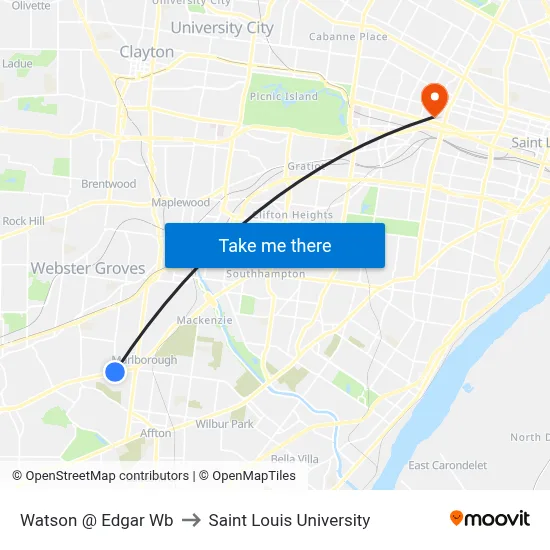 Watson @ Edgar Wb to Saint Louis University map