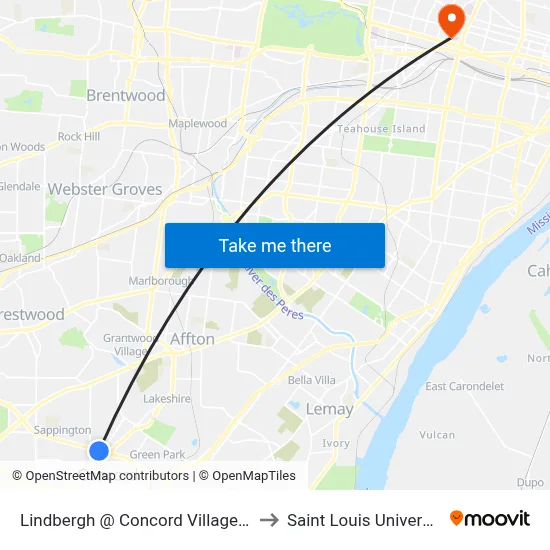 Lindbergh @ Concord Village Sb to Saint Louis University map