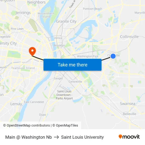 Main @ Washington Nb to Saint Louis University map