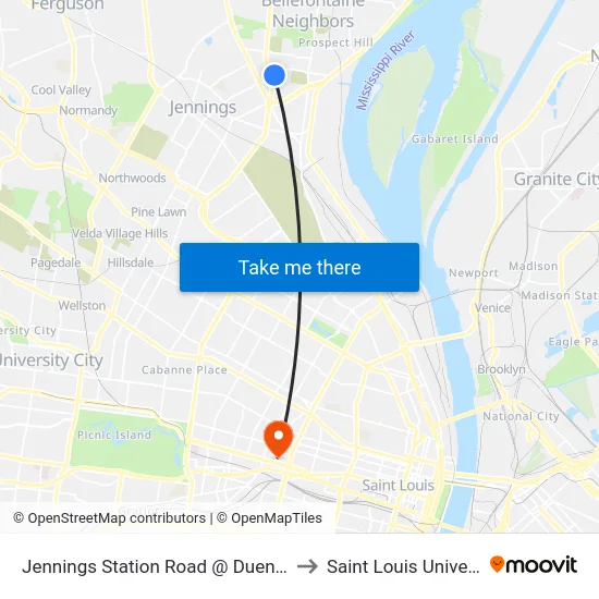 Jennings Station Road @ Duenke Wb to Saint Louis University map