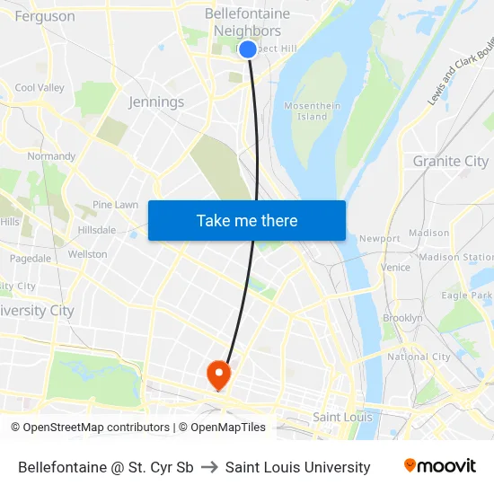 Bellefontaine @ St. Cyr Sb to Saint Louis University map