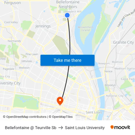 Bellefontaine @ Teurville Sb to Saint Louis University map