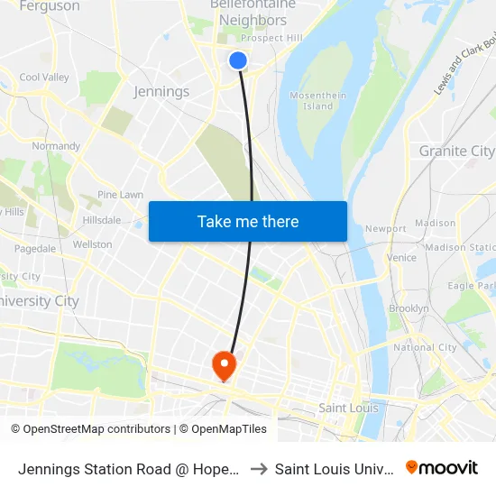 Jennings Station Road @ Hopedale Wb to Saint Louis University map