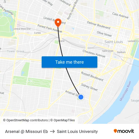 Arsenal @ Missouri Eb to Saint Louis University map