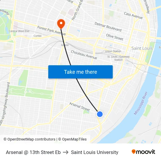 Arsenal @ 13th Street Eb to Saint Louis University map