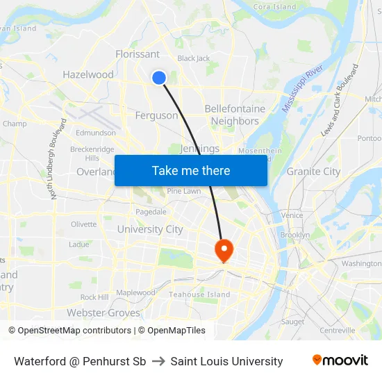 Waterford @ Penhurst Sb to Saint Louis University map