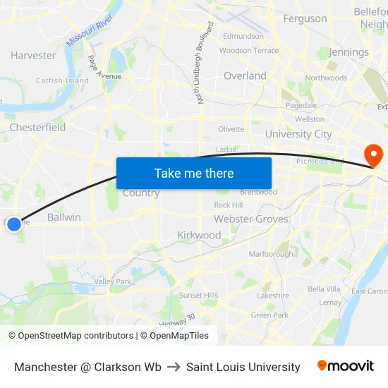 Manchester @ Clarkson Wb to Saint Louis University map