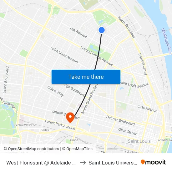 West Florissant @ Adelaide Nb to Saint Louis University map