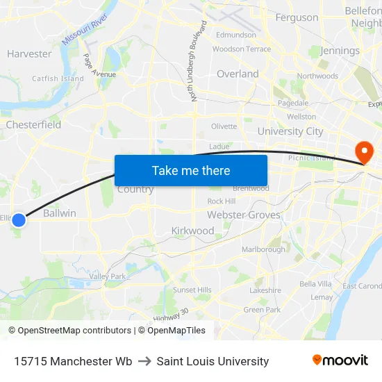 15715 Manchester Wb to Saint Louis University map