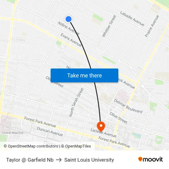 Taylor @ Garfield Nb to Saint Louis University map