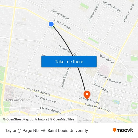 Taylor @ Page Nb to Saint Louis University map