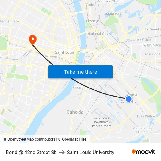 Bond @ 42nd Street Sb to Saint Louis University map