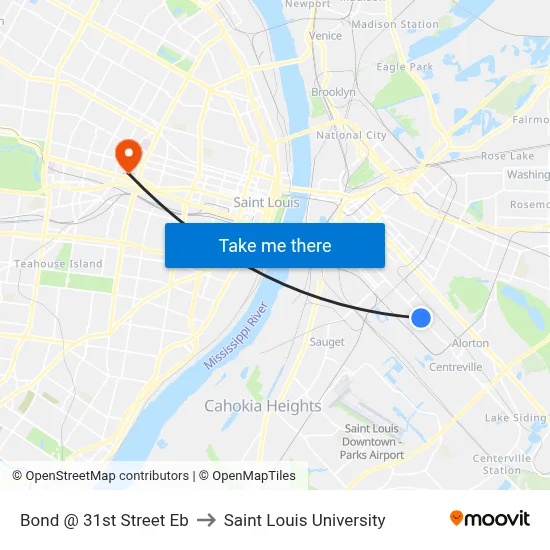 Bond @ 31st Street Eb to Saint Louis University map