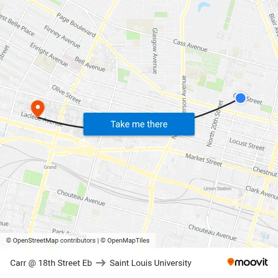 Carr @ 18th Street Eb to Saint Louis University map