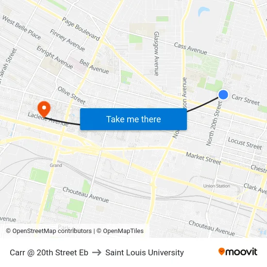Carr @ 20th Street Eb to Saint Louis University map