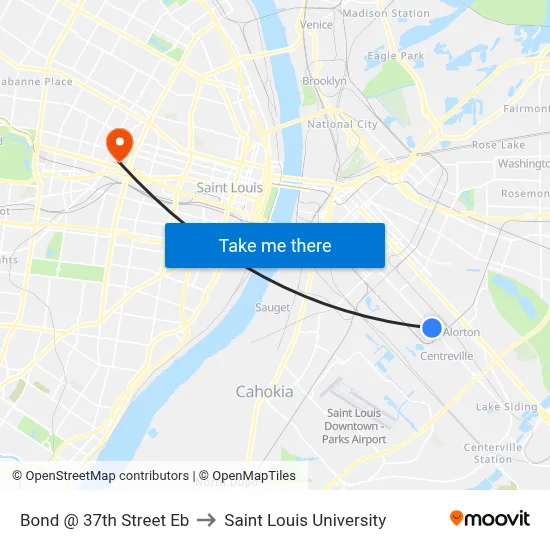 Bond @ 37th Street Eb to Saint Louis University map