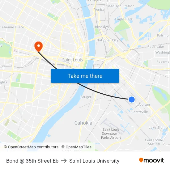 Bond @ 35th Street Eb to Saint Louis University map