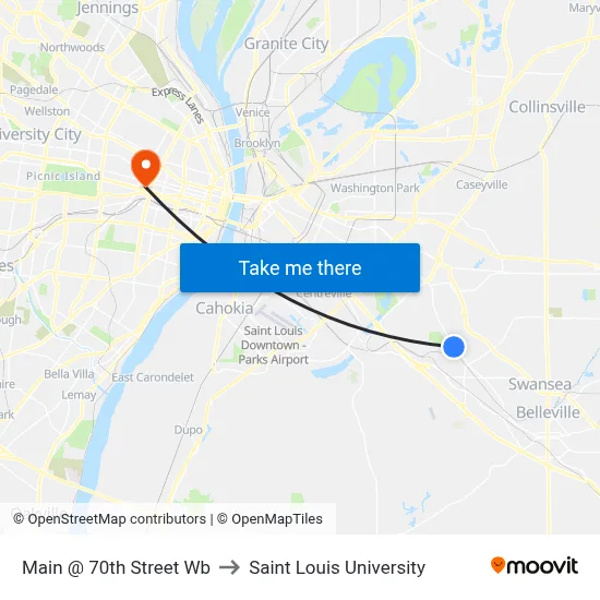Main @ 70th Street Wb to Saint Louis University map