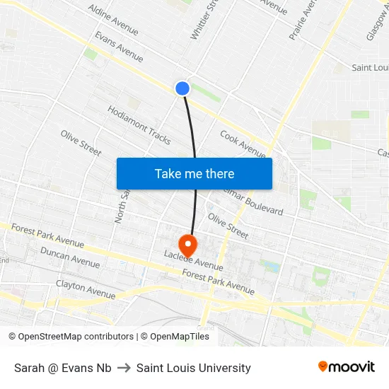 Sarah @ Evans Nb to Saint Louis University map