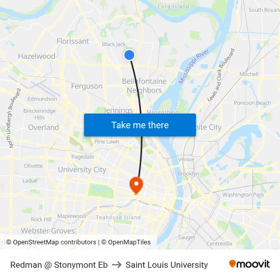 Redman @ Stonymont Eb to Saint Louis University map