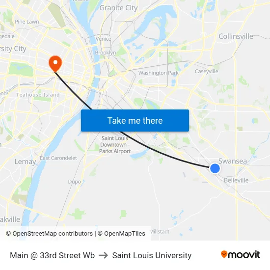 Main @ 33rd Street Wb to Saint Louis University map