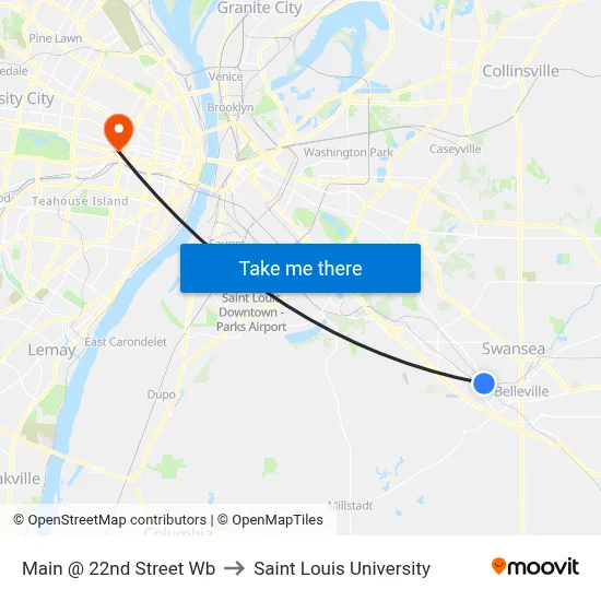Main @ 22nd Street Wb to Saint Louis University map