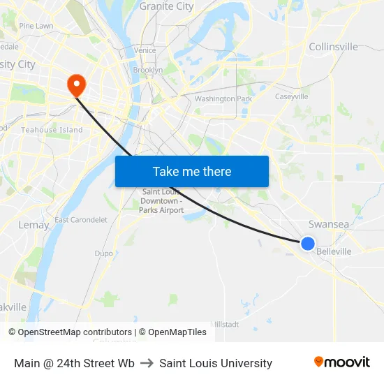 Main @ 24th Street Wb to Saint Louis University map