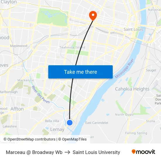 Marceau @ Broadway Wb to Saint Louis University map