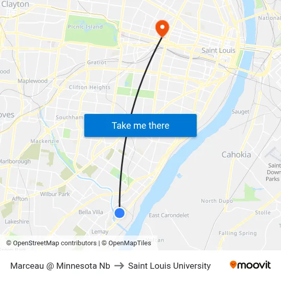 Marceau @ Minnesota Nb to Saint Louis University map