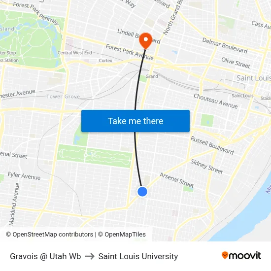 Gravois @ Utah Wb to Saint Louis University map