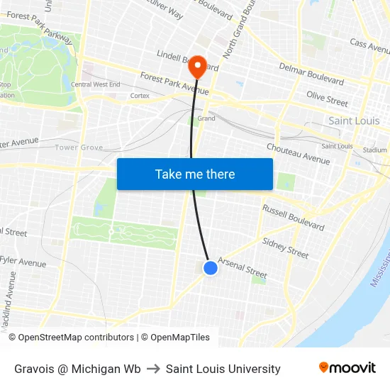 Gravois @ Michigan Wb to Saint Louis University map