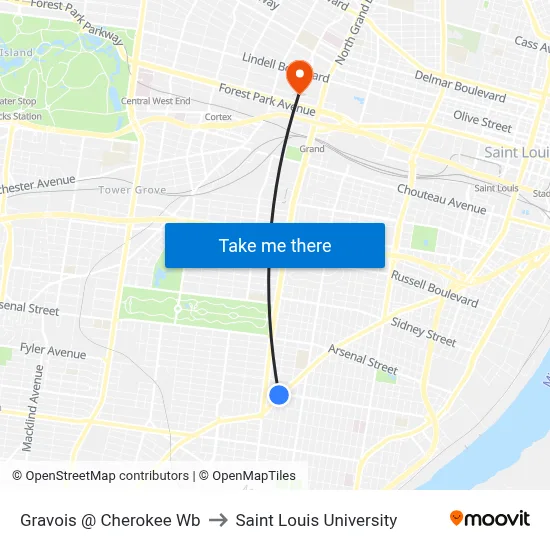Gravois @ Cherokee Wb to Saint Louis University map