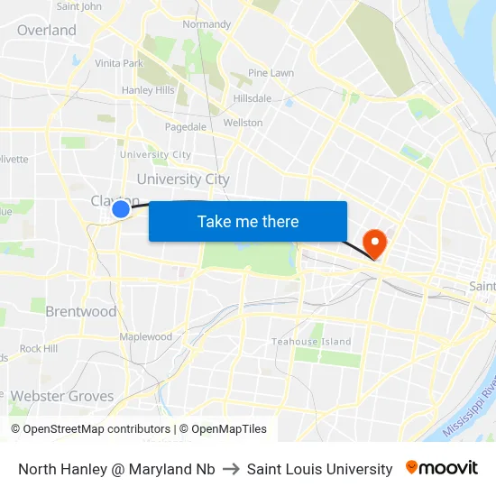 North Hanley @ Maryland Nb to Saint Louis University map