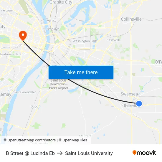 B Street @ Lucinda Eb to Saint Louis University map