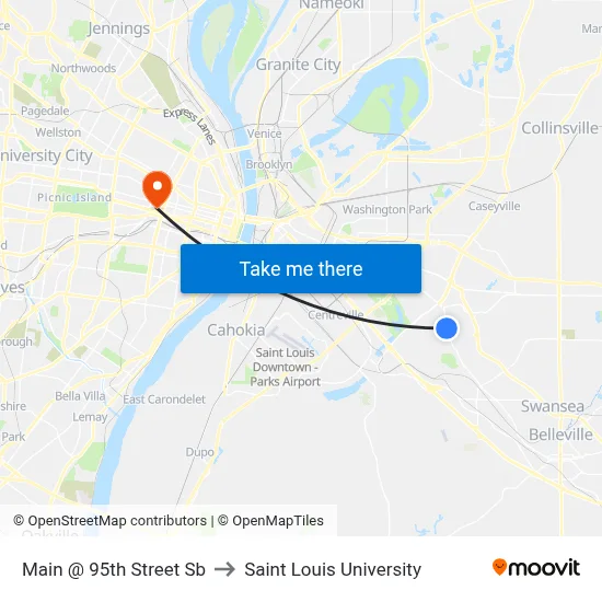 Main @ 95th Street Sb to Saint Louis University map