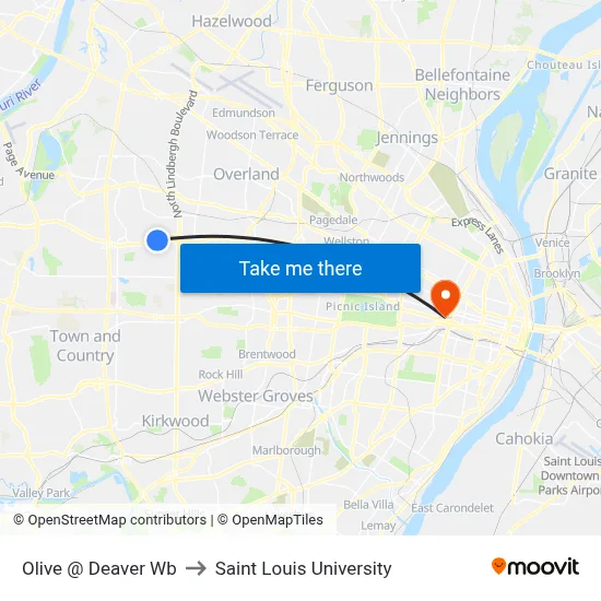 Olive @ Deaver Wb to Saint Louis University map