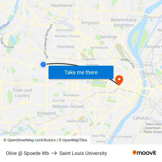 Olive @ Spoede Wb to Saint Louis University map