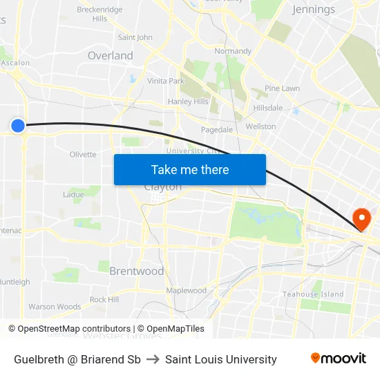 Guelbreth @ Briarend Sb to Saint Louis University map